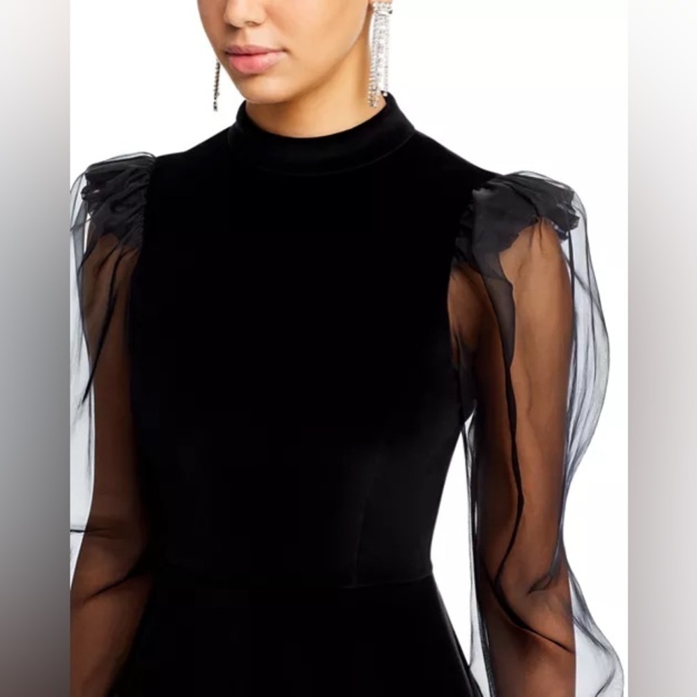 Alice and Olivia Paulette Velvet Puff Sleeve Mini Dress in Black sz 10 NWT 595$ - Picture 5 of 10